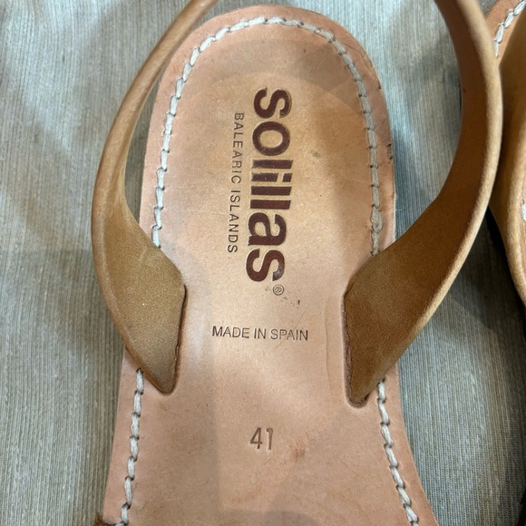 SOLILLAS Sz 41 Leather Avarca Menorca Slip On Slides Flats Tan Peep Toe Sandals - Picture 7 of 12